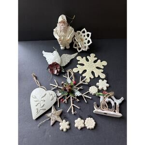 Christmas Farmhouse Ornament Bundle Snowman Santa Dove Snowflake Whimsy Set 12
